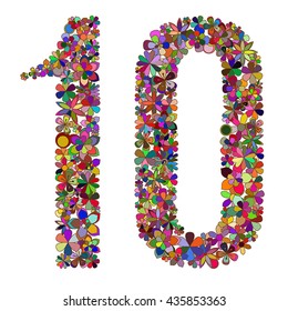 Vector number ten made of flowers.