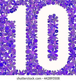 Vector number ten made of flowers.