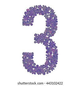 Vector number three made of colorful flowers on white background.