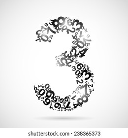 Vector number three from numbers. Eps 10 illustration.