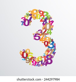 Vector number three from numbers. Eps 10 illustration.