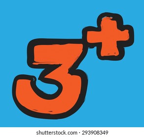 vector number three plus design element, vector  illustration