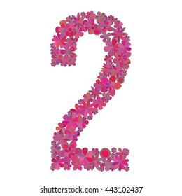Vector number two made of colorful flowers on white background.