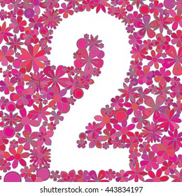 Vector number two made of colorful flowers on white background.