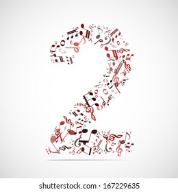 Vector number two made from music notes.