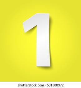 Vector number. White paper font number 1. Vector illustration in paper style