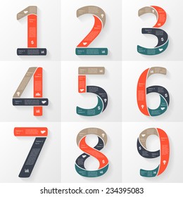 Vector numbers 1, 2, 3, 4, 5, 6, 7, 8, 9 infographics set. Template for font diagram, graph, presentation and chart. Business concept with options, parts, steps or processes. Abstract background.