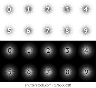 Vector numbers 1-10 isolated on white and black backgrounds
