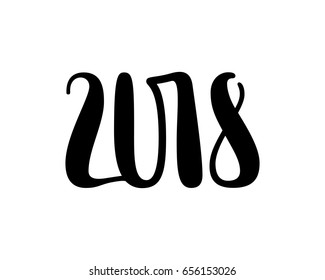 Vector numbers 2018, new year template illustration. Hand lettering.