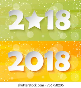 Vector numbers 2018 with with zero as star on lime color background and numbers 2018 with on orange background