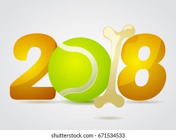 Vector numbers 2018 with zero as tennis ball toy and one in bone shape next new year template illustration