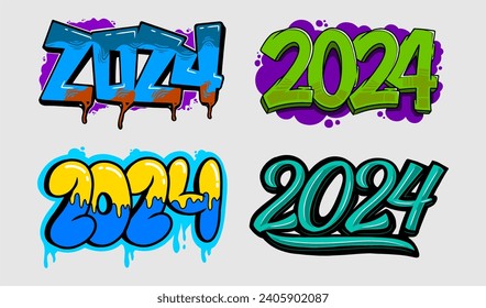 vector numbers 2024 graffiti hand drawn illustration