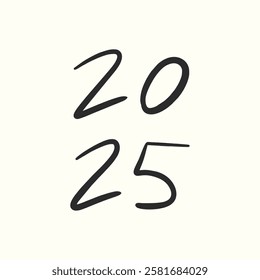 Vector numbers 2025, New Year calligraphy, calendar sketch. Doodle style greeting card.
