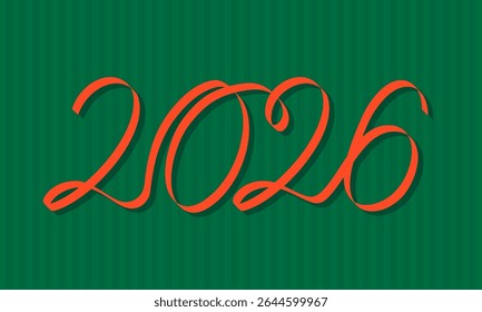 Números de Vector de 2026 sobre fondo verde para Navidades y año Nuevo en estilo retro. Tarjeta postal del Nuevo año 2026.