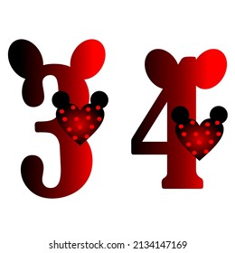 vector numbers 3 and 4 can be printed with black and red gradient