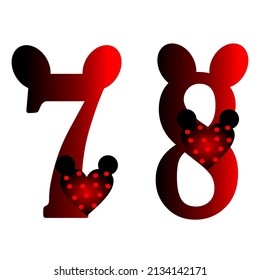 vector numbers 7 and 8 can be printed with black and red gradient