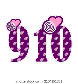 vector numbers 9 and 10 with purple background
