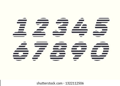 Vector numbers bold slanted style trendy typography consisiting of 1, 2, 3, 4, 5, 6, 7, 8, 9, 0 for poster, t shirt, book, sale banner, printing on fabric, birthday card. Modern font. 10 eps
