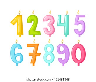 Vector numbers candles in flat style