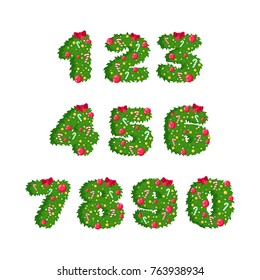 Vector numbers in Christmas theme. Flat style font, Christmas digits. Vector flat style illustration.