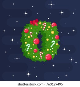 Vector Numbers in Christmas theme. Red and green Christmas tree numbers. Holidays style font, Christmas digits. Vector flat style illustration.