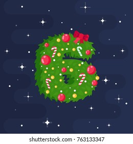 Vector Numbers in Christmas theme. Red and green Christmas tree numbers. Holidays style font, Christmas digits. Vector flat style illustration.