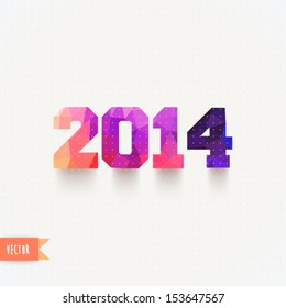 Vector numbers, colorful numbers two, zero, one, four. Elegant Christmas background with 2014 sign. Vector Illustration. Happy new year, colorful numbers made of triangles.