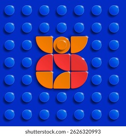 Vector numbers from eight plastic building lego bricks. Colorful lego numbers 8. Blue lego background