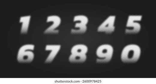 Vector numbers with halftone effect. Numbers with dot texture with smooth gradient.