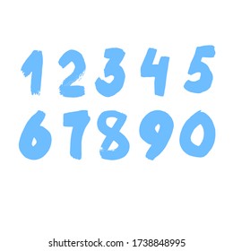 vector numbers lettering letter paint stripes  isolated elements turquoise blue  illustration white background hand graphics