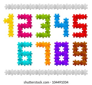 Vector Numbers made from colorful puzzle pieces