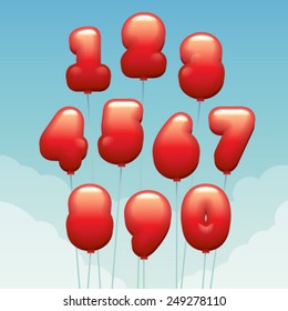 Vector numbers made of flying balloons