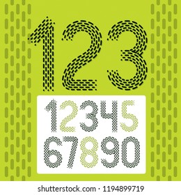 Vector numbers, modern numerals set. Rounded retro numeration from 0 to 9 can be used for poster, art creation. Created using dashes, parallel lines.