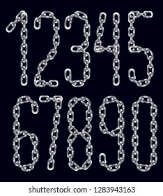 Vector numbers, modern numerals set. Created using connected chain link.