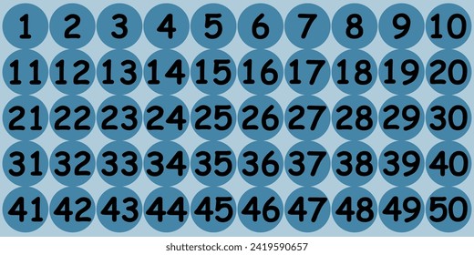 Vector of numbers one to fifty. Number elements for design, posters and icons.