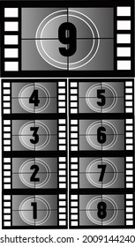 Vector The numbers one to nine on a cinema screen.