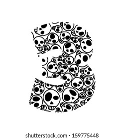 Vector numbers with scary skull pattern - Number 3