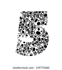 Vector numbers with scary skull pattern - Number 5