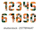 Vector numbers set with bright color from zero to nine. Set of numbers isolated on a white background. 1,2,3,4,5,6,7,8,9,0