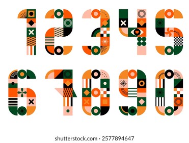 Vector numbers set with bright color from zero to nine. Set of numbers isolated on a white background. 1,2,3,4,5,6,7,8,9,0