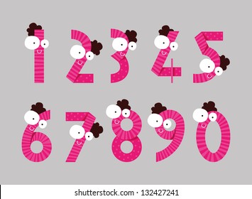 Vector numbers set,  colorful funny numeral Characters, ideal for beginners in math