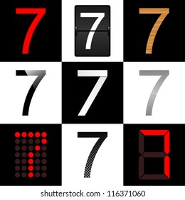 Vector numbers set. Nine different styles: (normal, timetable, wood, piano, origami, aluminum, digital and carbon) - 7