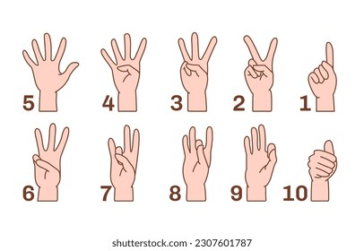 Vector numbers in sign language one to ten