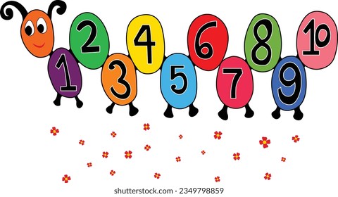 vector numbers in snake cartoon style for kids. vector numbers for children math educaion in school, preschool and kindergarten.