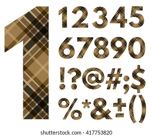 Vector numbers and symbols clipped from plaid fabric 