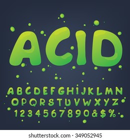 Vector numbers and symbols made of acid. Additional set for the acid font style.