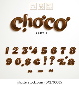 Vector numbers and symbols made of chocolate. Additional set for the Choco Font style.