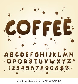 Vector numbers and symbols made of chocolate. Additional set for the coffee font style.