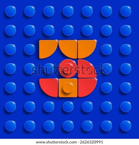 Vector numbers three from plastic building lego bricks. Colorful lego numbers 3. Blue lego background