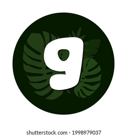 Vector numbers with tropical leaves. Silhouette botanical numbers with shadow in the circle isolated on white background. Vector illustration.